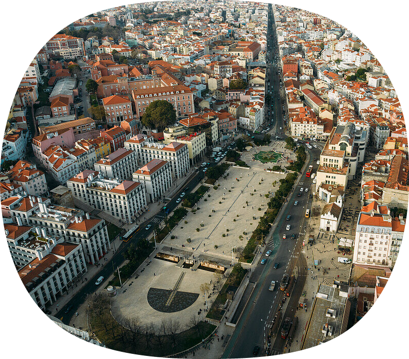 Martim moniz from top view drone